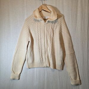 Company Of We Merino Wool Zip Front Cardigan High Neck Letterman Style Medium